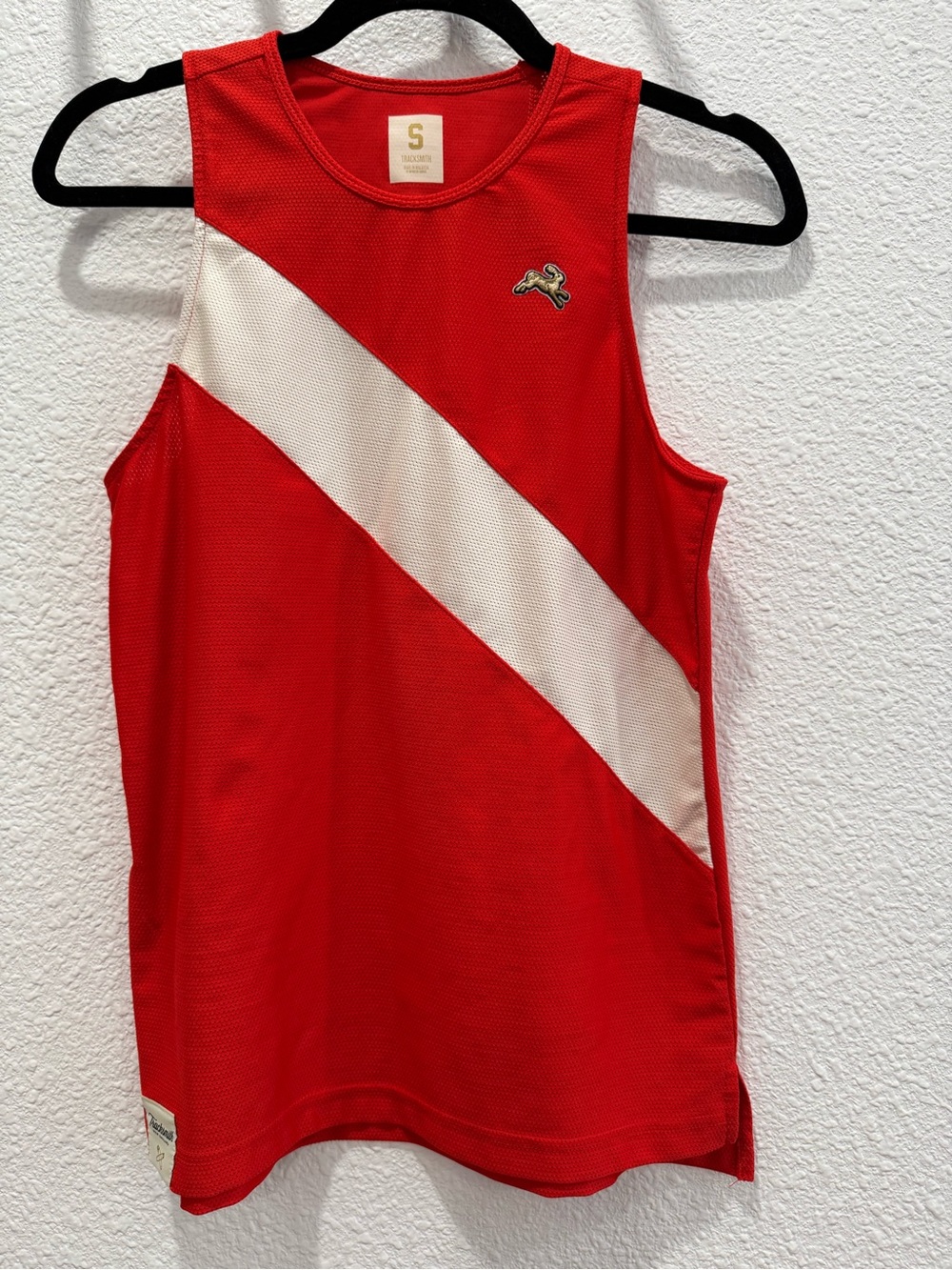 Tracksmith Red Tank with White Diagonal Stripe